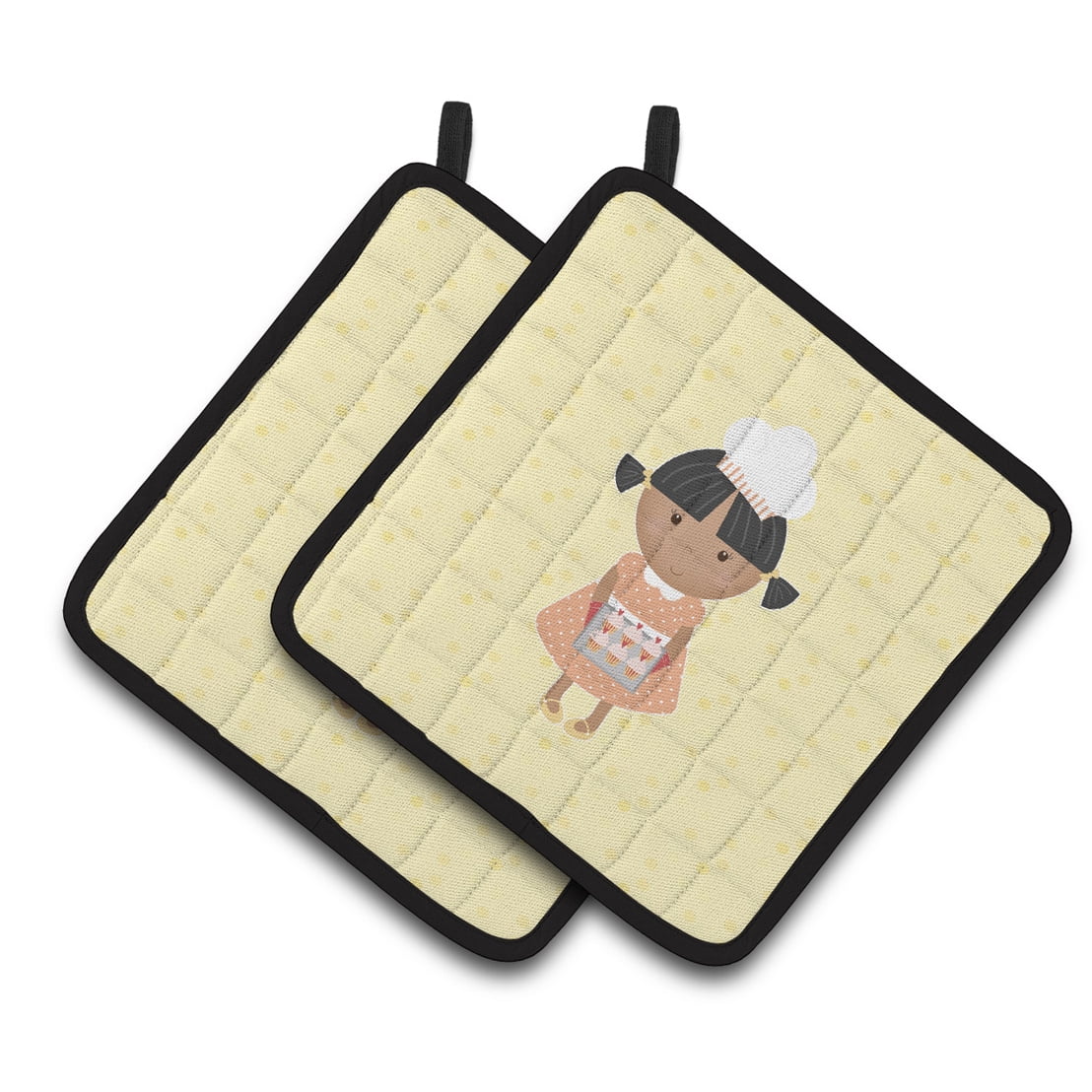 African American Baker on Yellow Pair of Pot Holders
