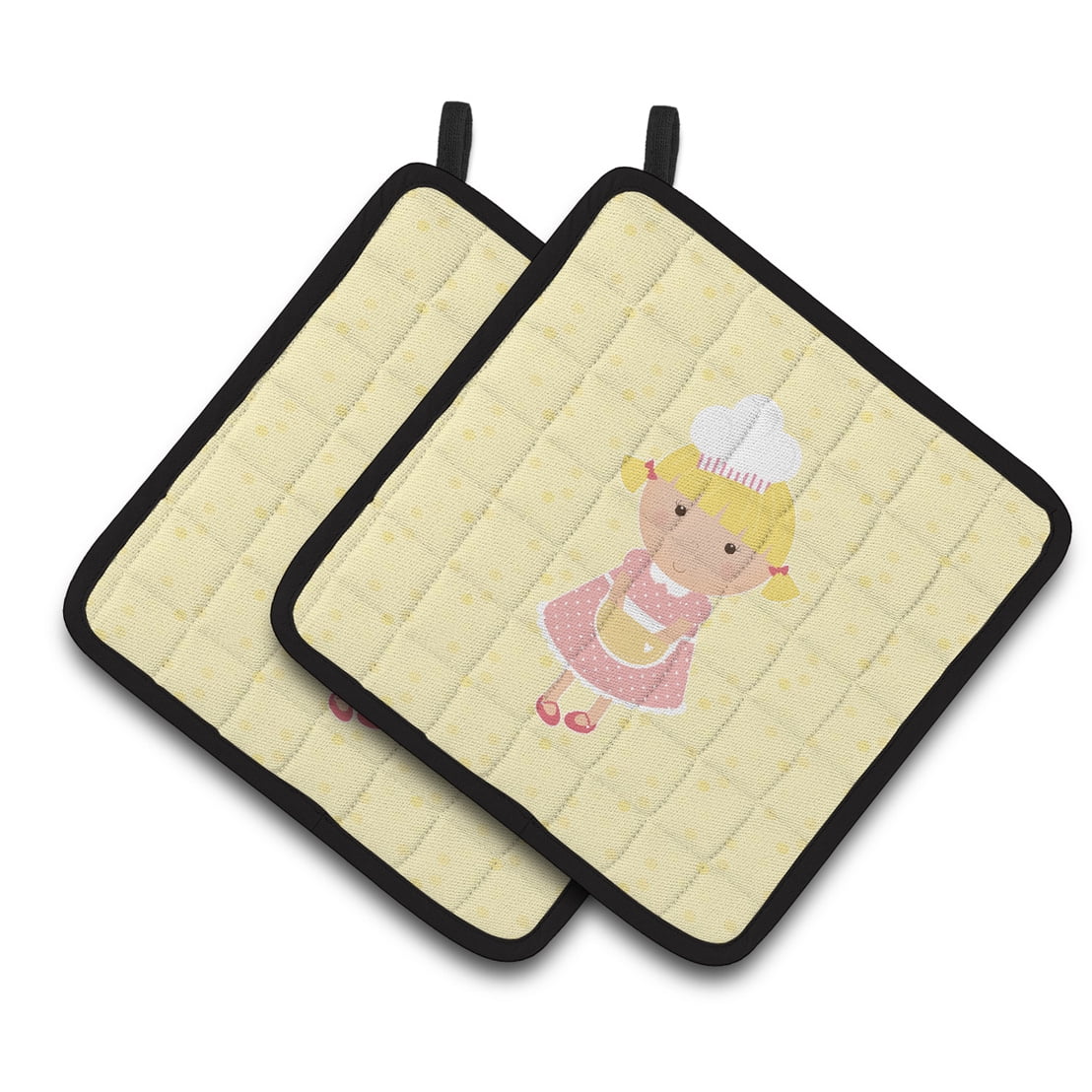 Blonde Baker on Yellow Pair of Pot Holders