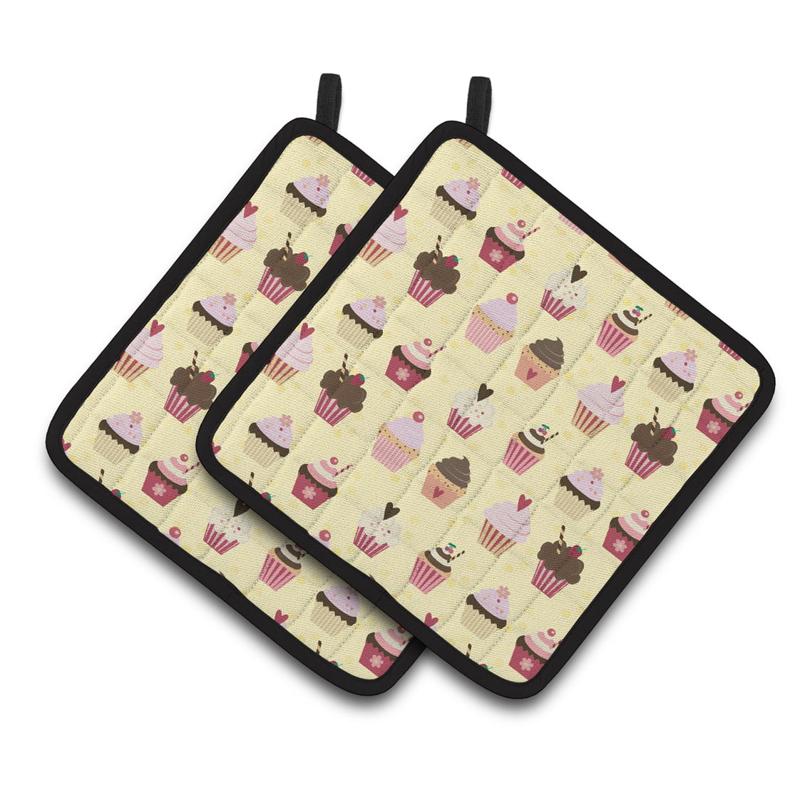 Cupcakes on Yellow Pair of Pot Holders