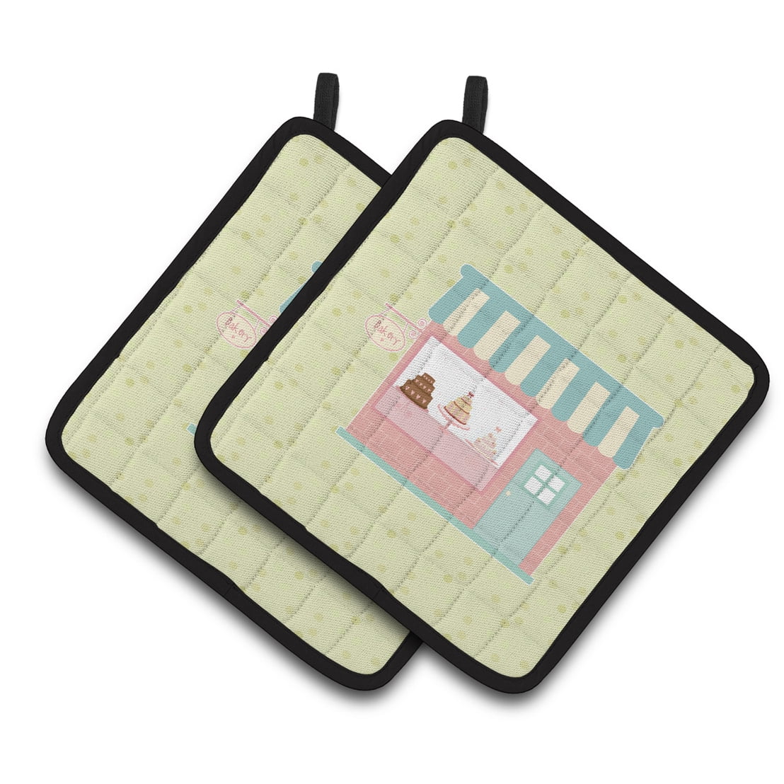 Bake Shoppe on Green Pair of Pot Holders