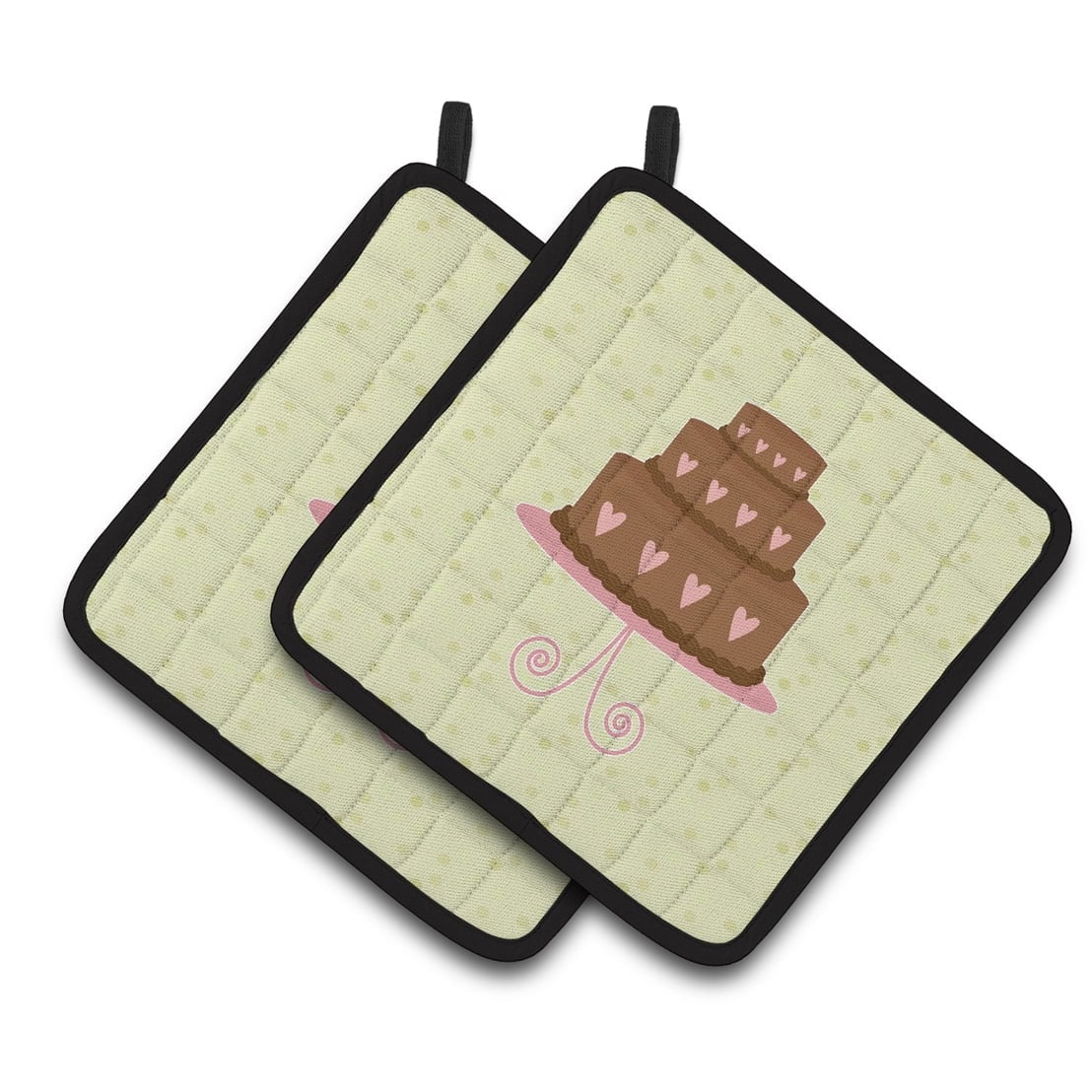 Heart Chocolate Cake on Green Pair of Pot Holders