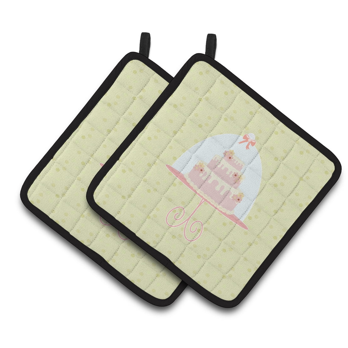 Decorated Cake on Green Pair of Pot Holders
