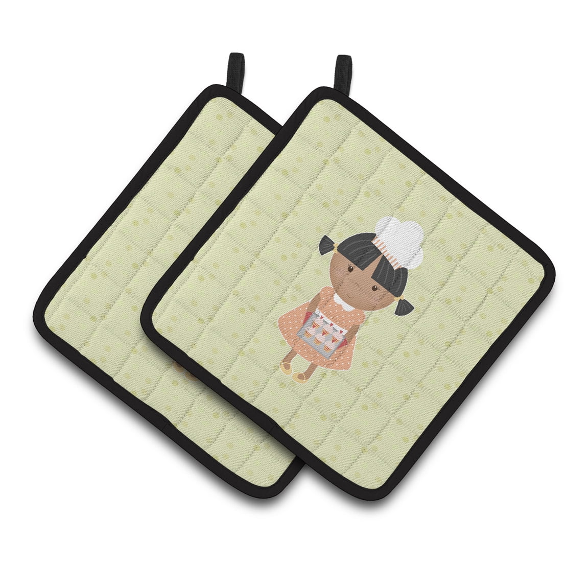 BB7308PTHD African American Baker on Green Pair of Pot Holders