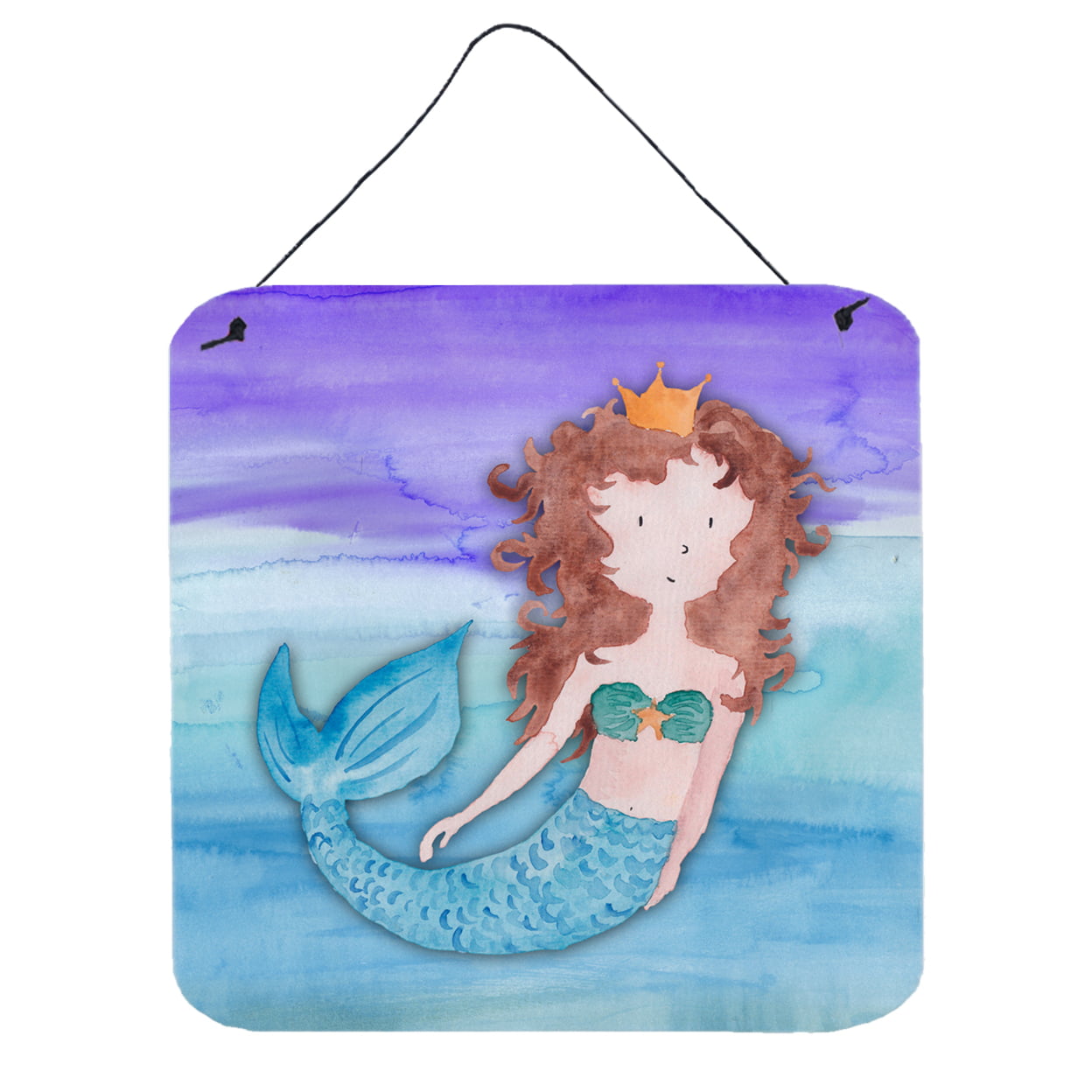 Brunette Mermaid Watercolor Wall or Door Hanging Prints
