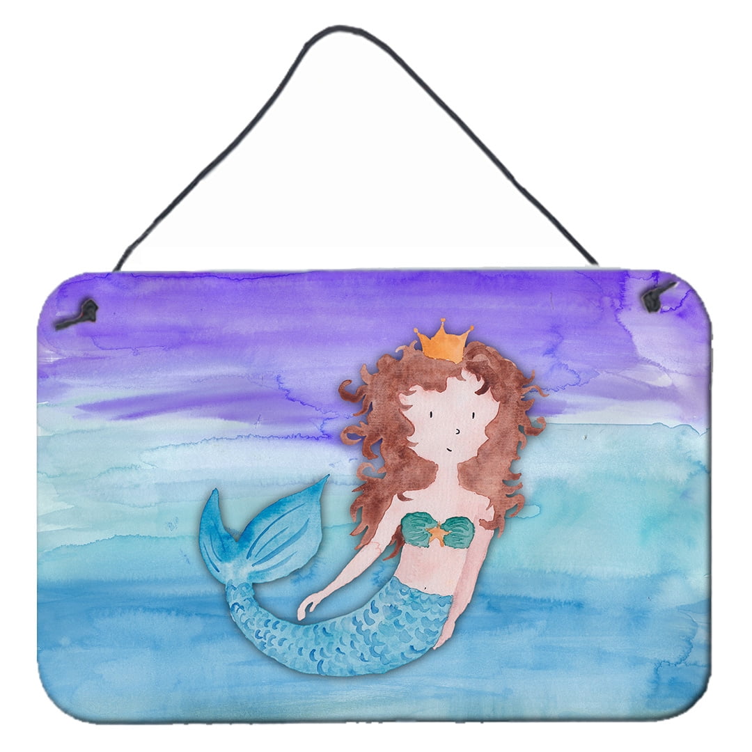 Brunette Mermaid Watercolor Wall or Door Hanging Prints