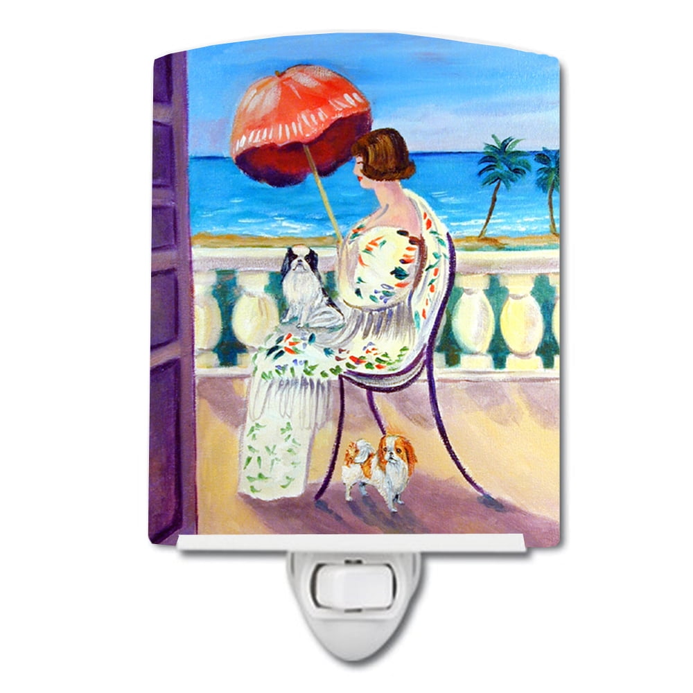 Lady with Her Japanese Chin Ceramic Night Light
