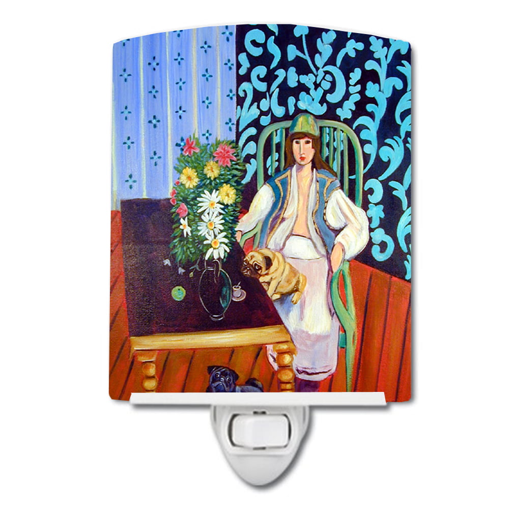 Lady with Her Pug Ceramic Night Light