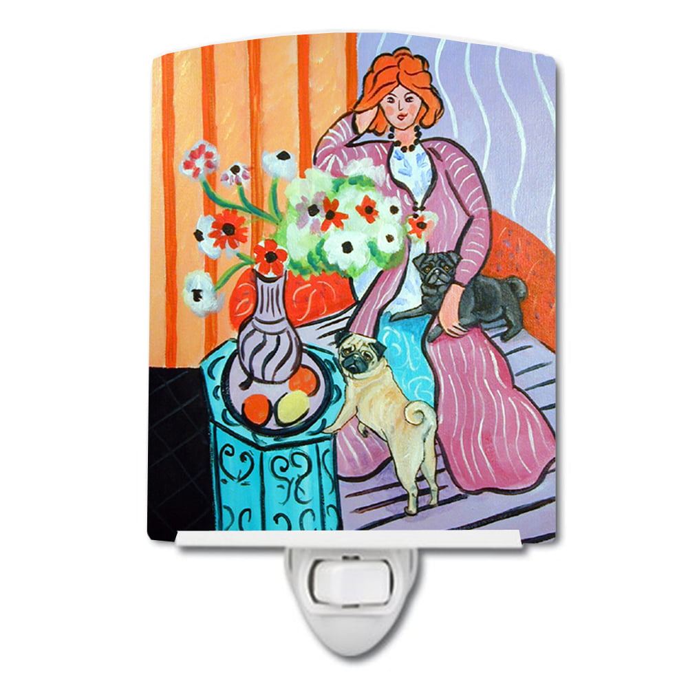 7266CNL Lady with Her Pug Ceramic Night Light