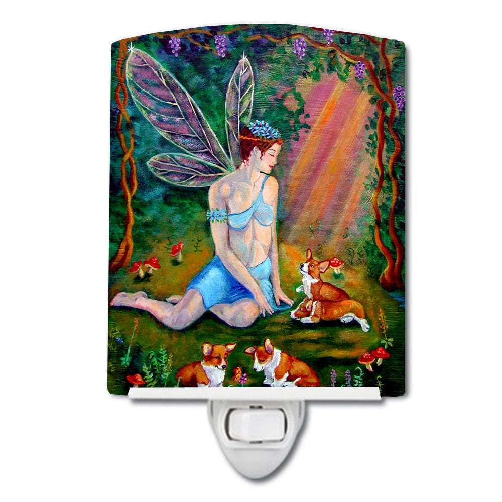 Fairy in the woods with Her Corgis Ceramic Night Light