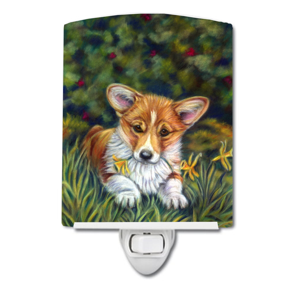 7300CNL Corgi Pup & Daffodils Ceramic Night Light