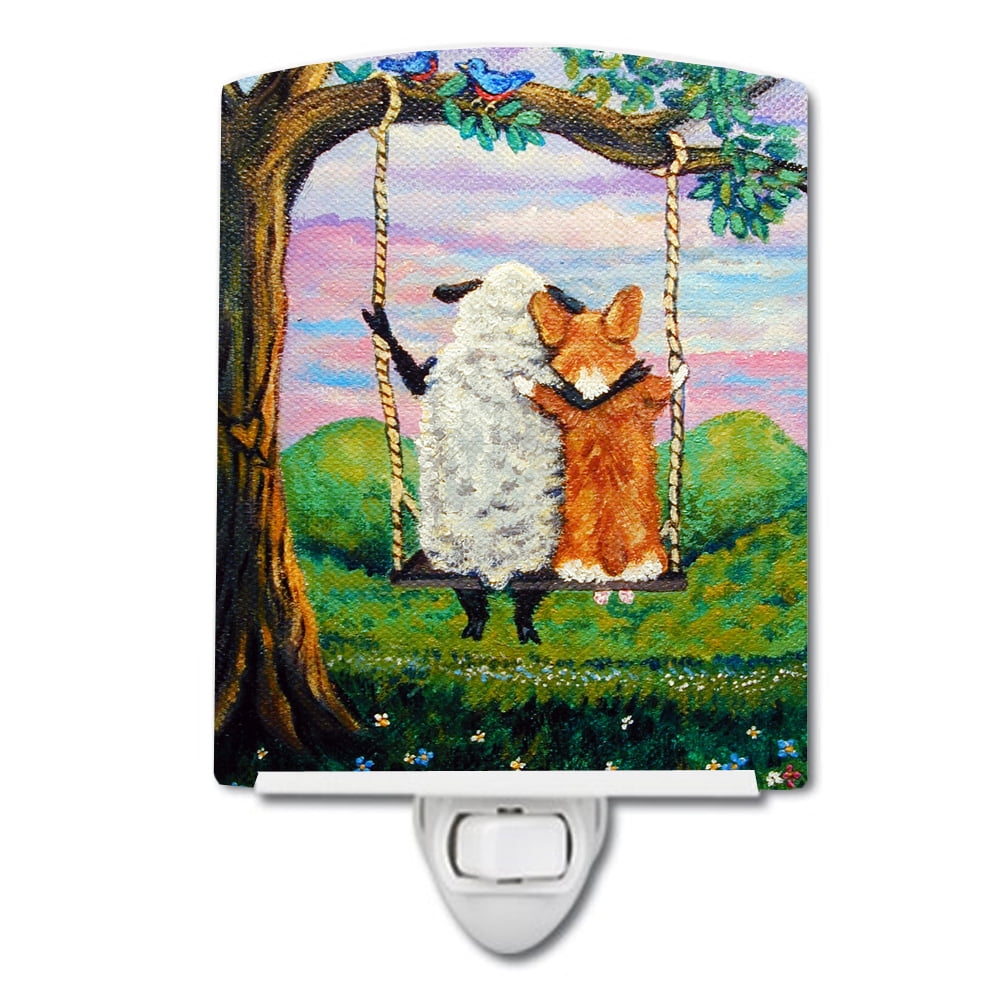 Corgi with Sheep Love Grows Ceramic Night Light