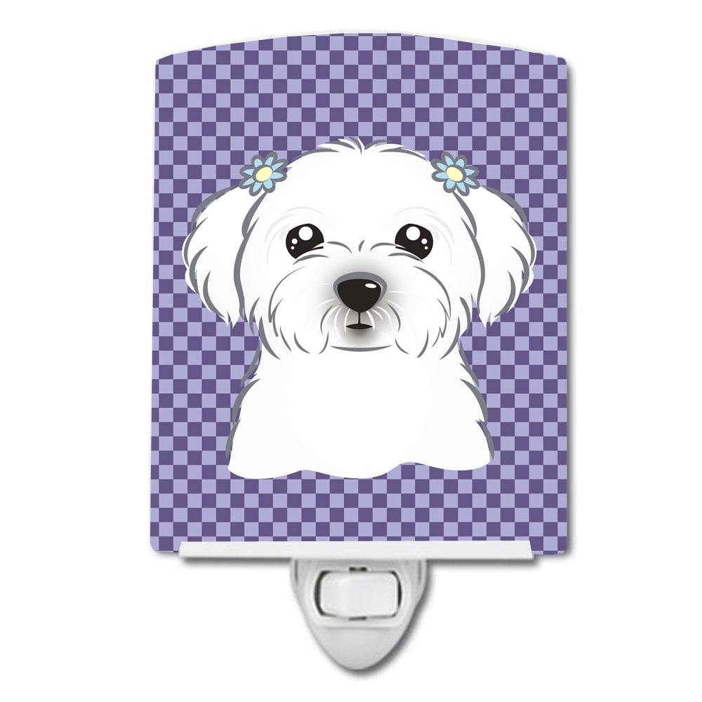 Purple Checkered Maltese Ceramic Night Light