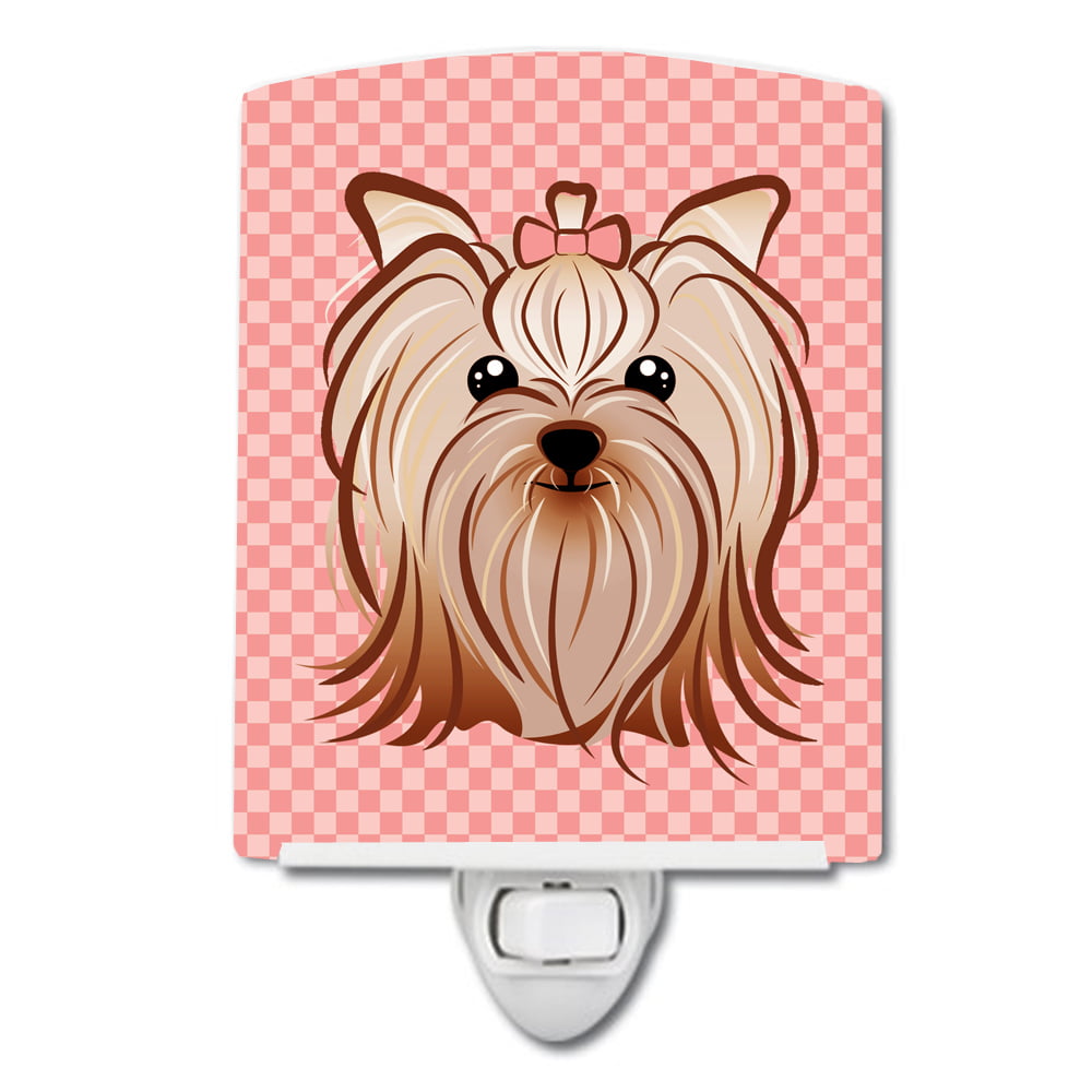 Pink Checkered Yorkie & Yorkshire Terrier Ceramic Night Light