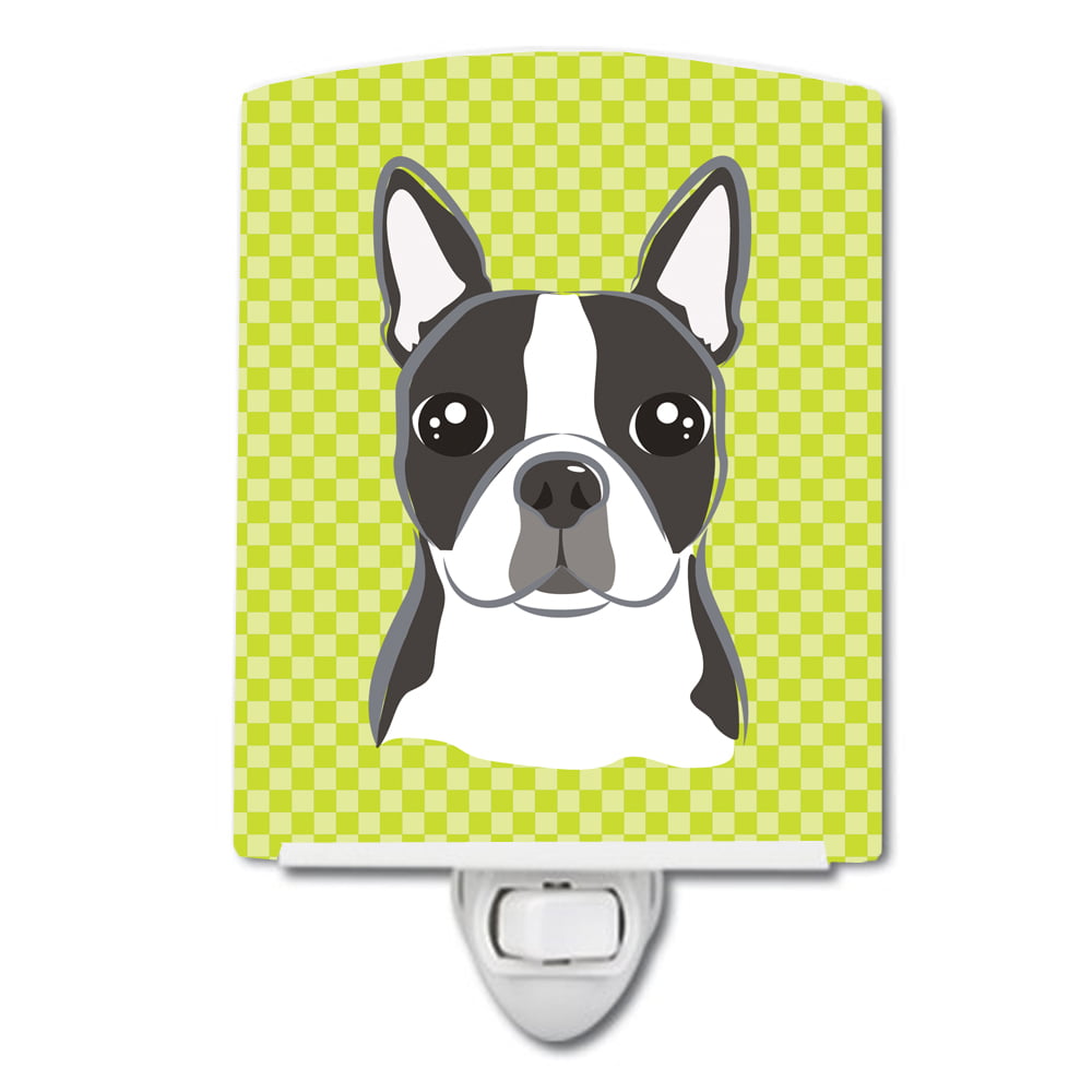 BB1139CNL Lime Checkered Boston Terrier Ceramic Night Light