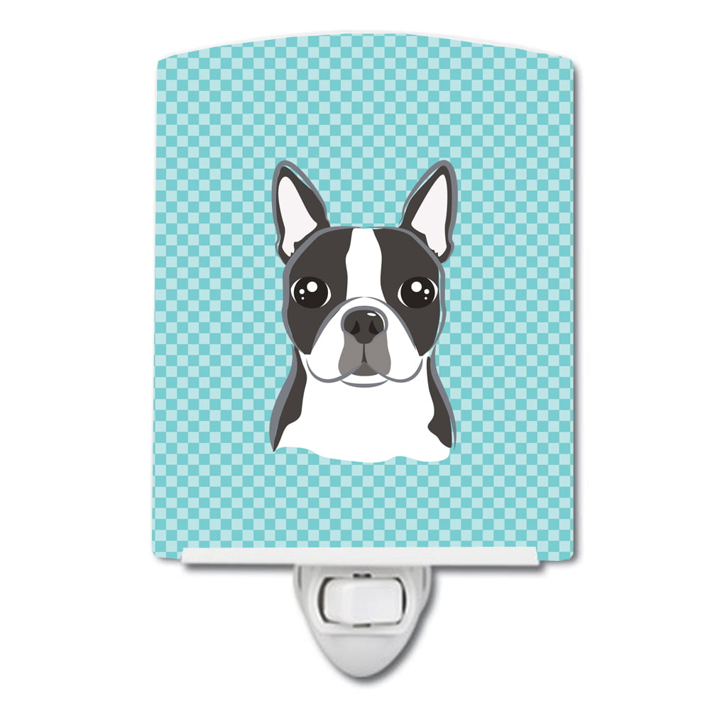 BB1141CNL Checkerboard Blue Boston Terrier Ceramic Night Light