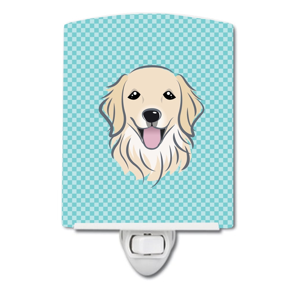 Checkerboard Blue Golden Retriever Ceramic Night Light