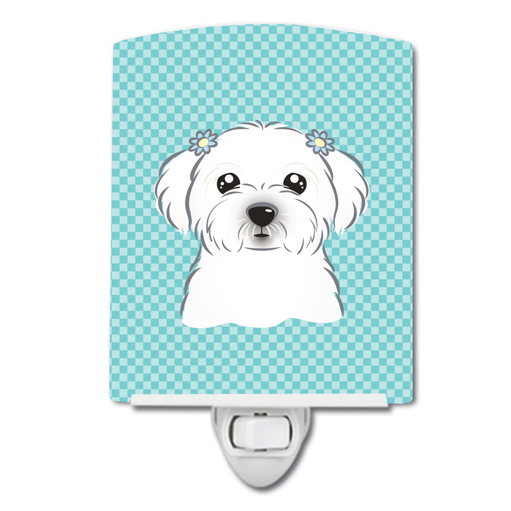BB1146CNL Checkerboard Blue Maltese Ceramic Night Light