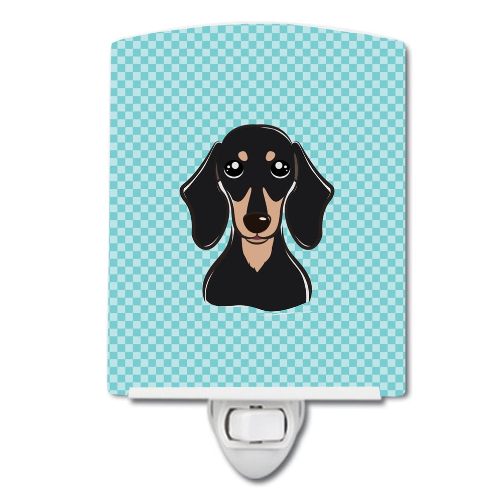 BB1153CNL Checkerboard Blue Smooth Black & Tan Dachshund Ceramic Night Light