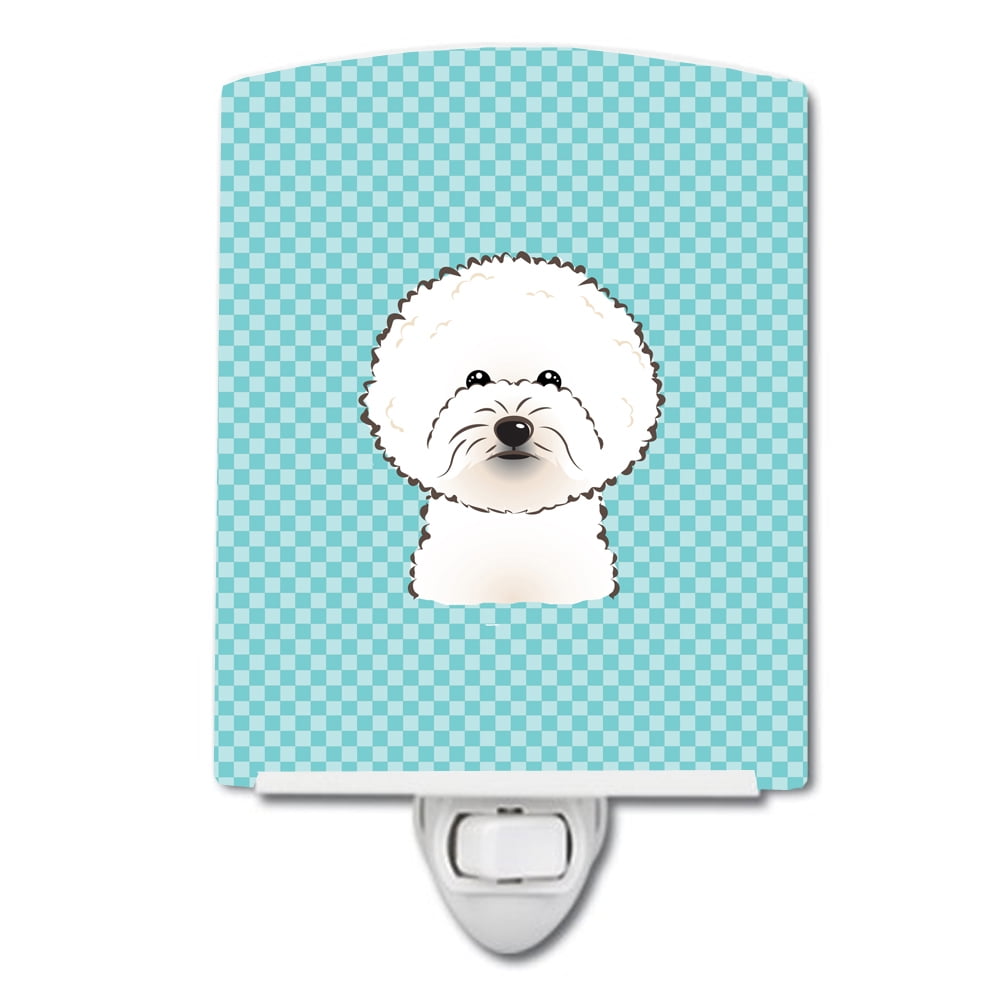 BB1155CNL Checkerboard Blue Bichon Frise Ceramic Night Light