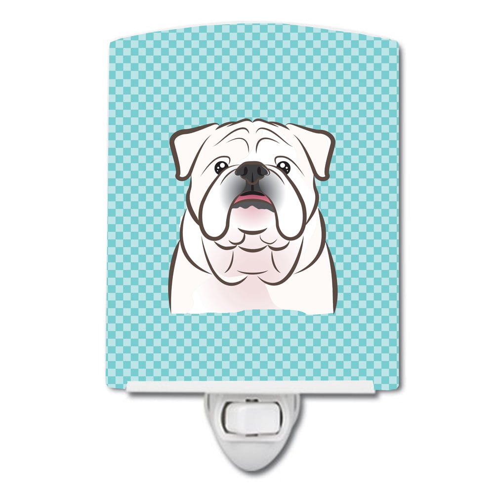 Checkerboard Blue White English Bulldog Ceramic Night Light