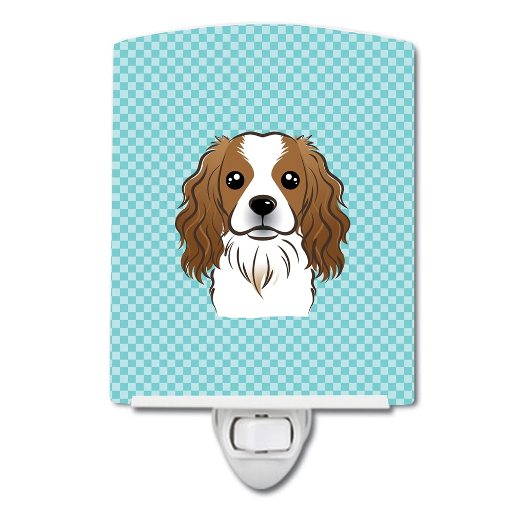 BB1162CNL Checkerboard Blue Cavalier Spaniel Ceramic Night Light