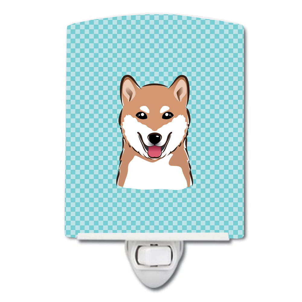 BB1163CNL Checkerboard Blue Shiba Inu Ceramic Night Light