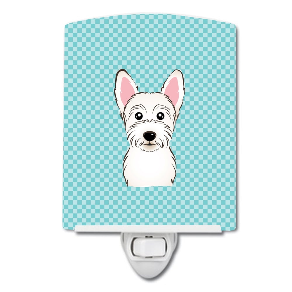BB1164CNL Checkerboard Blue Westie Ceramic Night Light