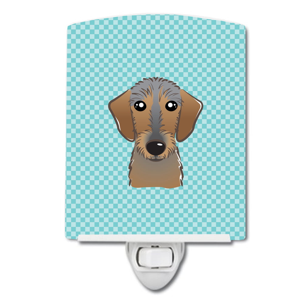 BB1171CNL Checkerboard Blue Wirehaired Dachshund Ceramic Night Light