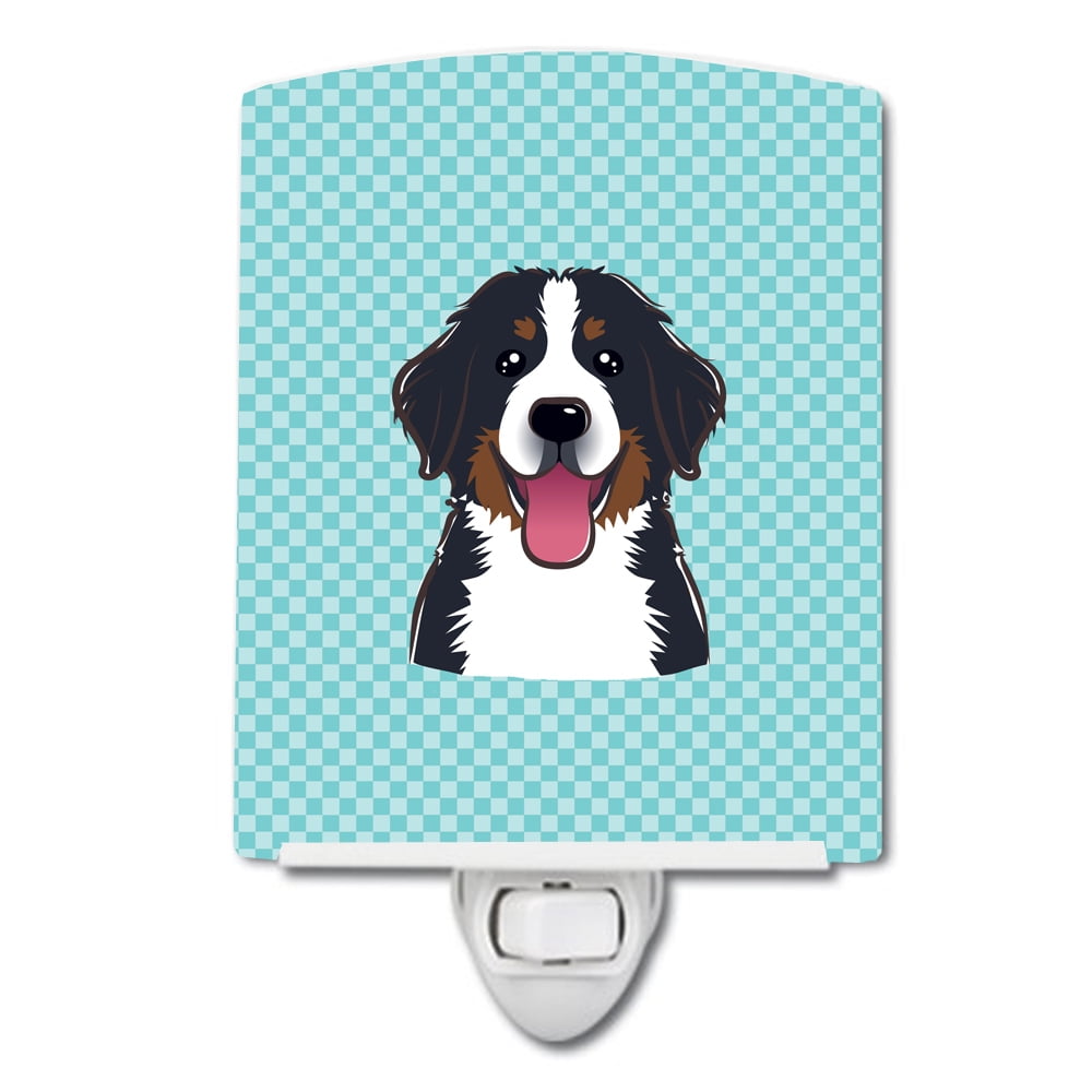 BB1175CNL Checkerboard Blue Bernese Mountain Dog Ceramic Night Light