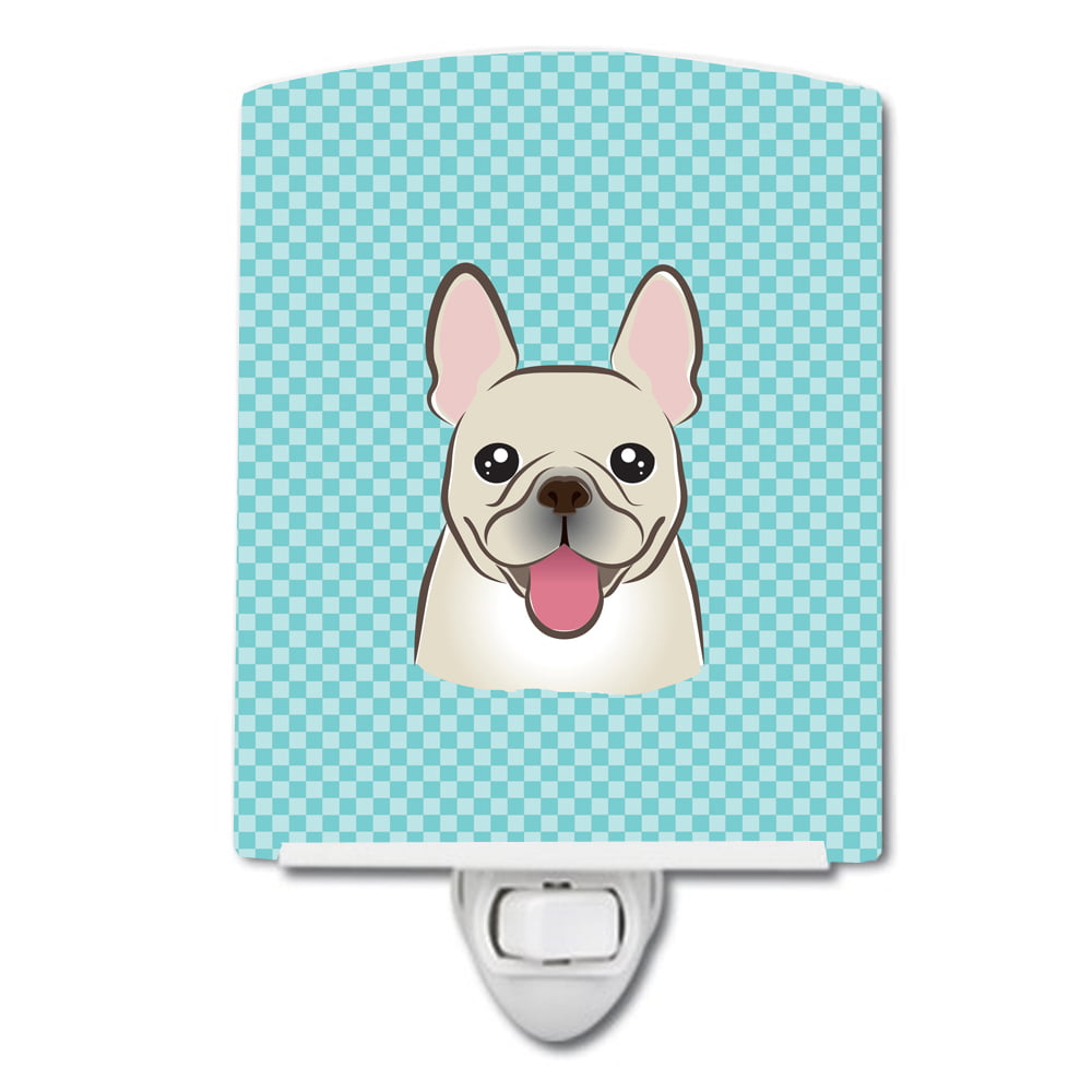 Checkerboard Blue French Bulldog Ceramic Night Light