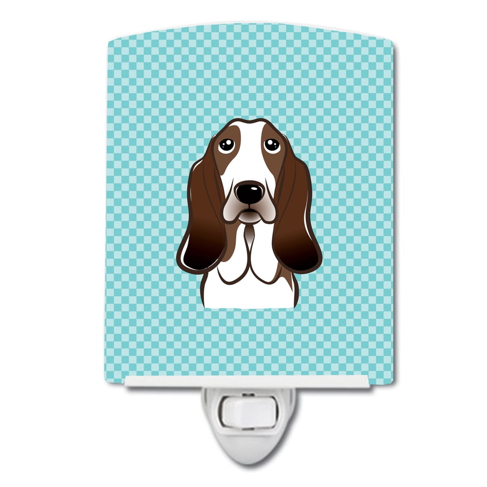 BB1181CNL Checkerboard Blue Basset Hound Ceramic Night Light