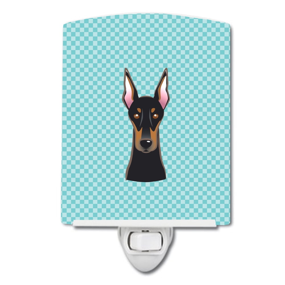 Checkerboard Blue Doberman Ceramic Night Light