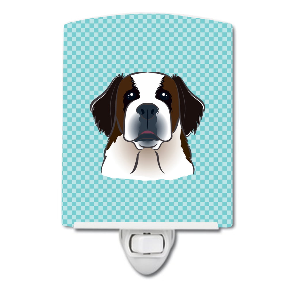 BB1184CNL Checkerboard Blue Saint Bernard Ceramic Night Light