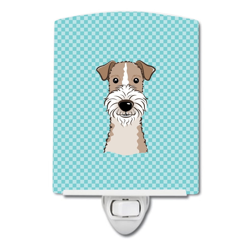 BB1185CNL Checkerboard Blue Wire Haired Fox Terrier Ceramic Night Light