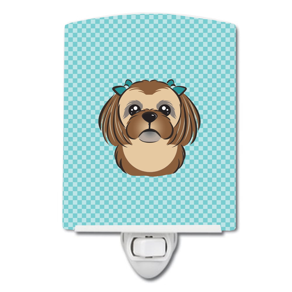 Checkerboard Blue Chocolate Brown Shih Tzu Ceramic Night Light