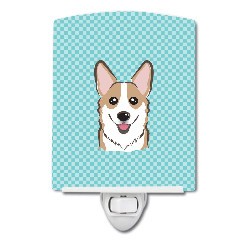 BB1191CNL Checkerboard Blue Corgi Ceramic Night Light