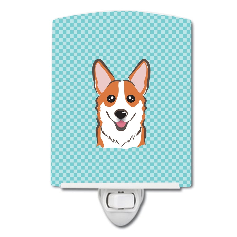 BB1192CNL Checkerboard Blue Corgi Ceramic Night Light