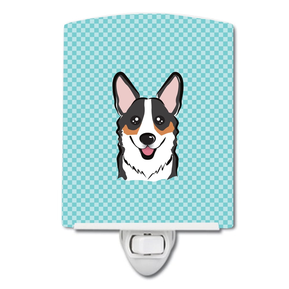 Checkerboard Blue Corgi Ceramic Night Light