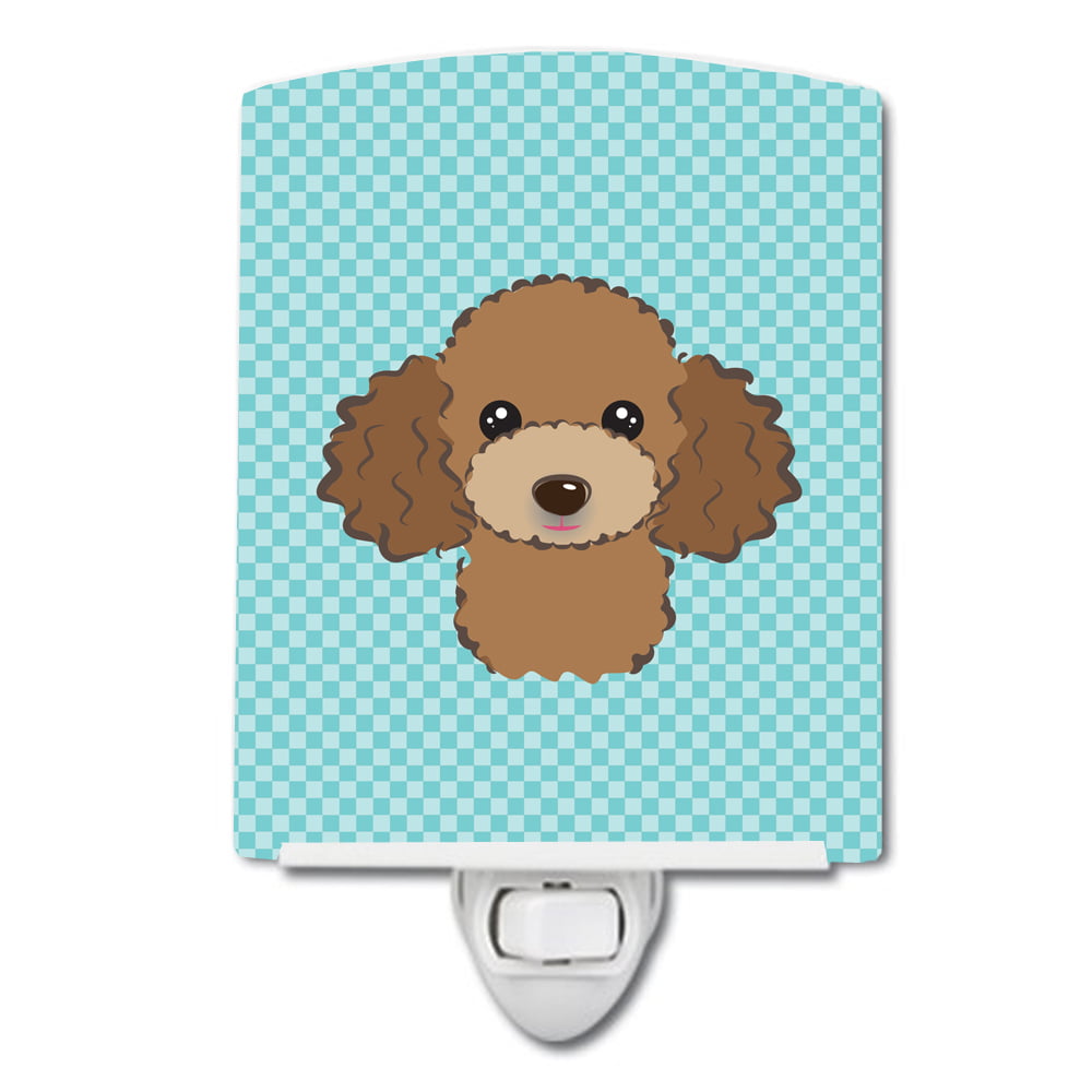 Checkerboard Blue Chocolate & Brown Poodle Ceramic Night Light