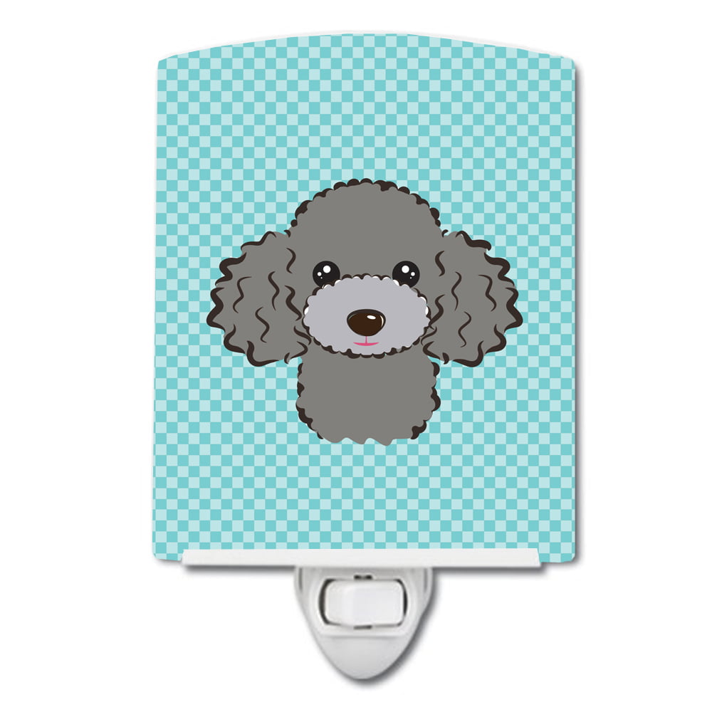 BB1197CNL Checkerboard Blue Silver & Gray Poodle Ceramic Night Light