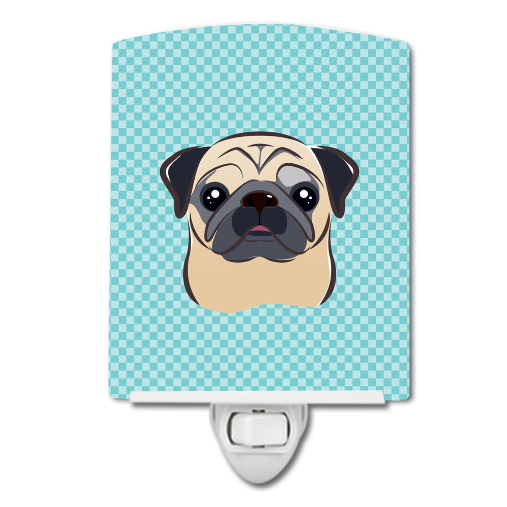 Checkerboard Blue Fawn Pug Ceramic Night Light