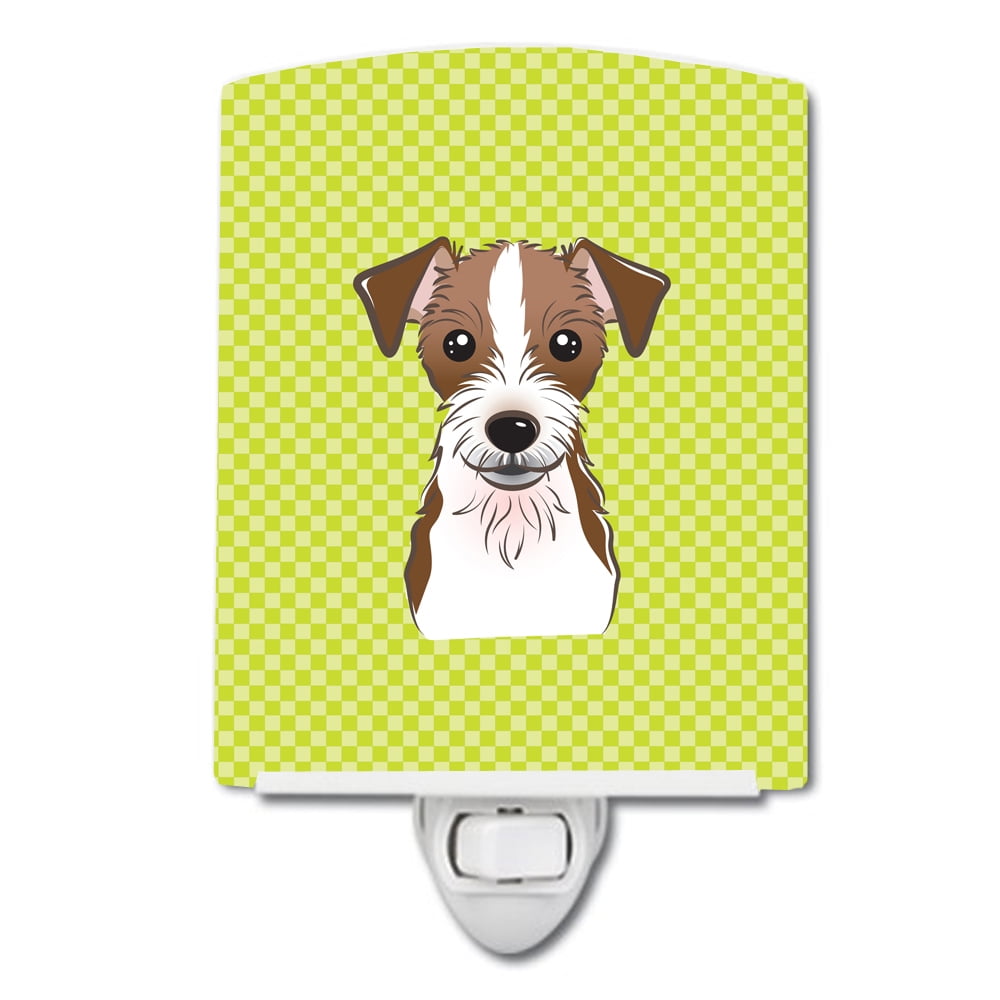 Checkerboard Lime Green Jack Russell Terrier Ceramic Night Light