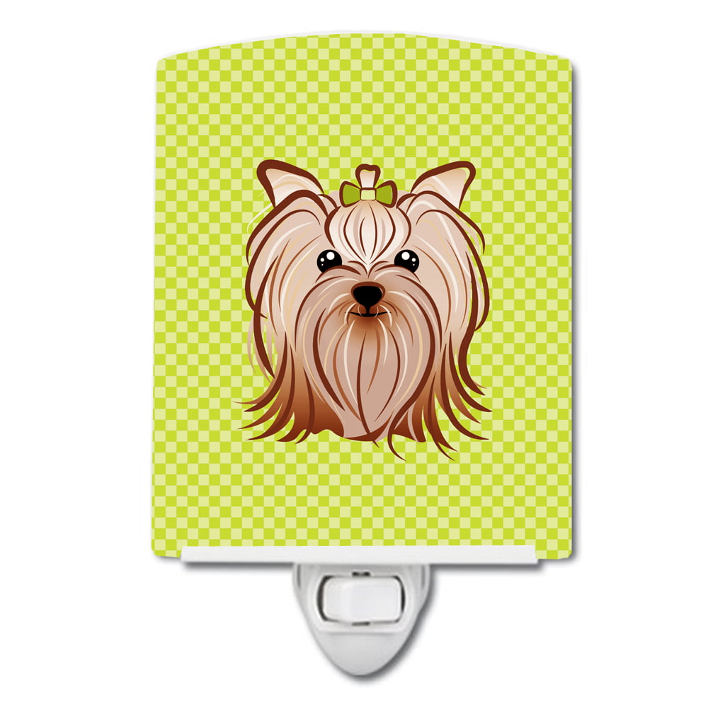 Checkerboard Lime Green Yorkie Yorkishire Terrier Ceramic Night Light