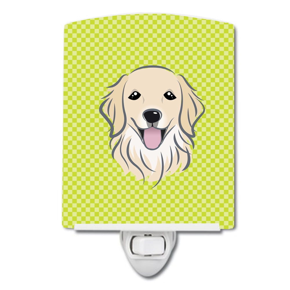 Checkerboard Lime Green Golden Retriever Ceramic Night Light