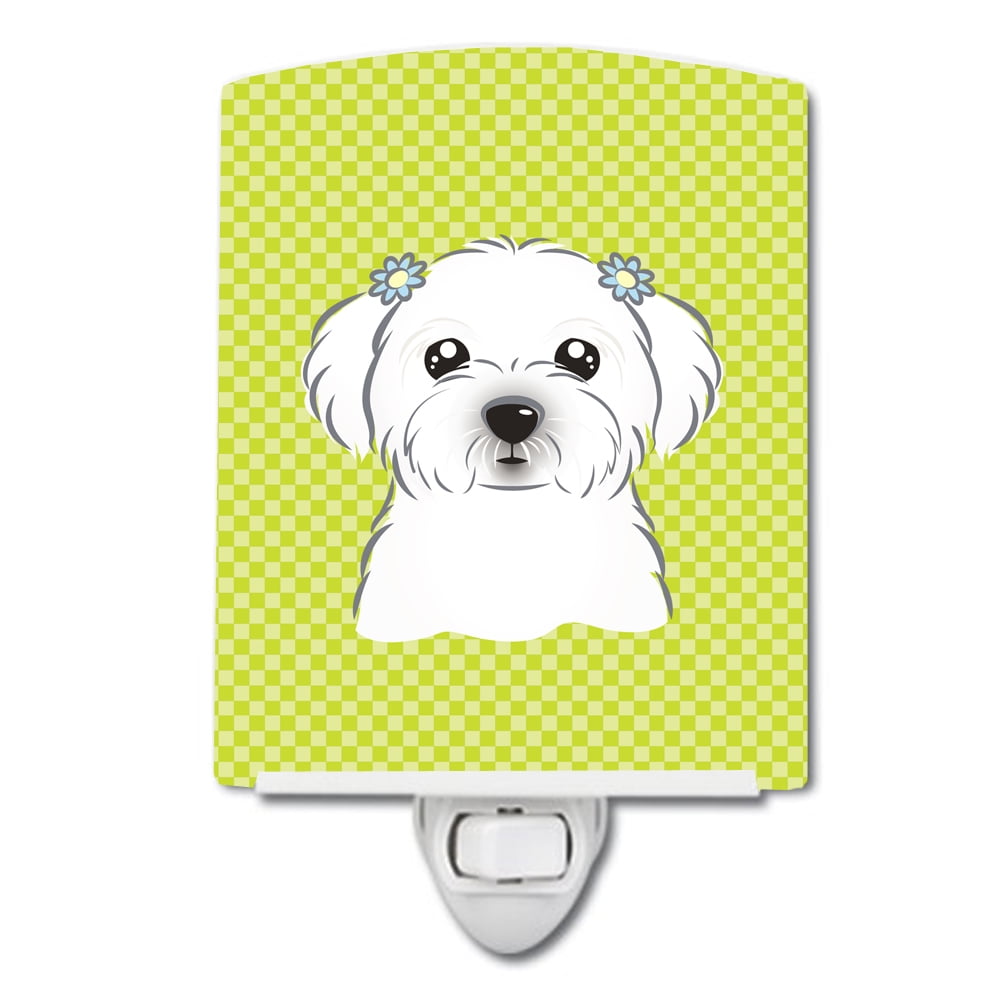 Checkerboard Lime Green Maltese Ceramic Night Light