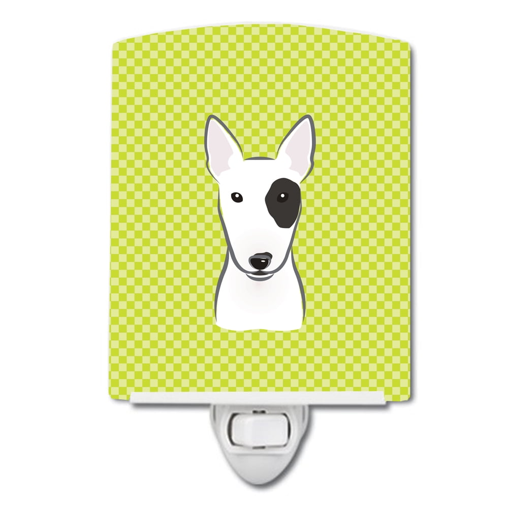 Checkerboard Lime Green Bull Terrier Ceramic Night Light