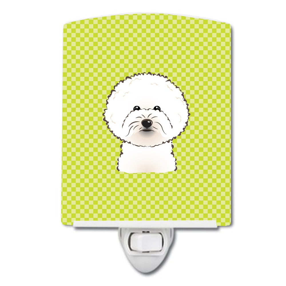 BB1279CNL Checkerboard Lime Green Bichon Frise Ceramic Night Light