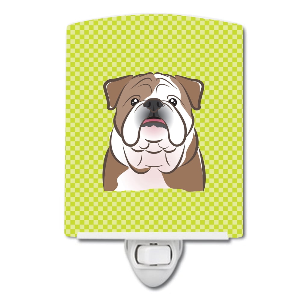 Checkerboard Lime Green English Bulldog Ceramic Night Light