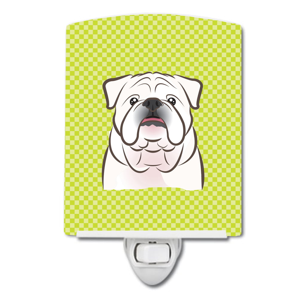 Checkerboard Lime Green White English Bulldog Ceramic Night Light