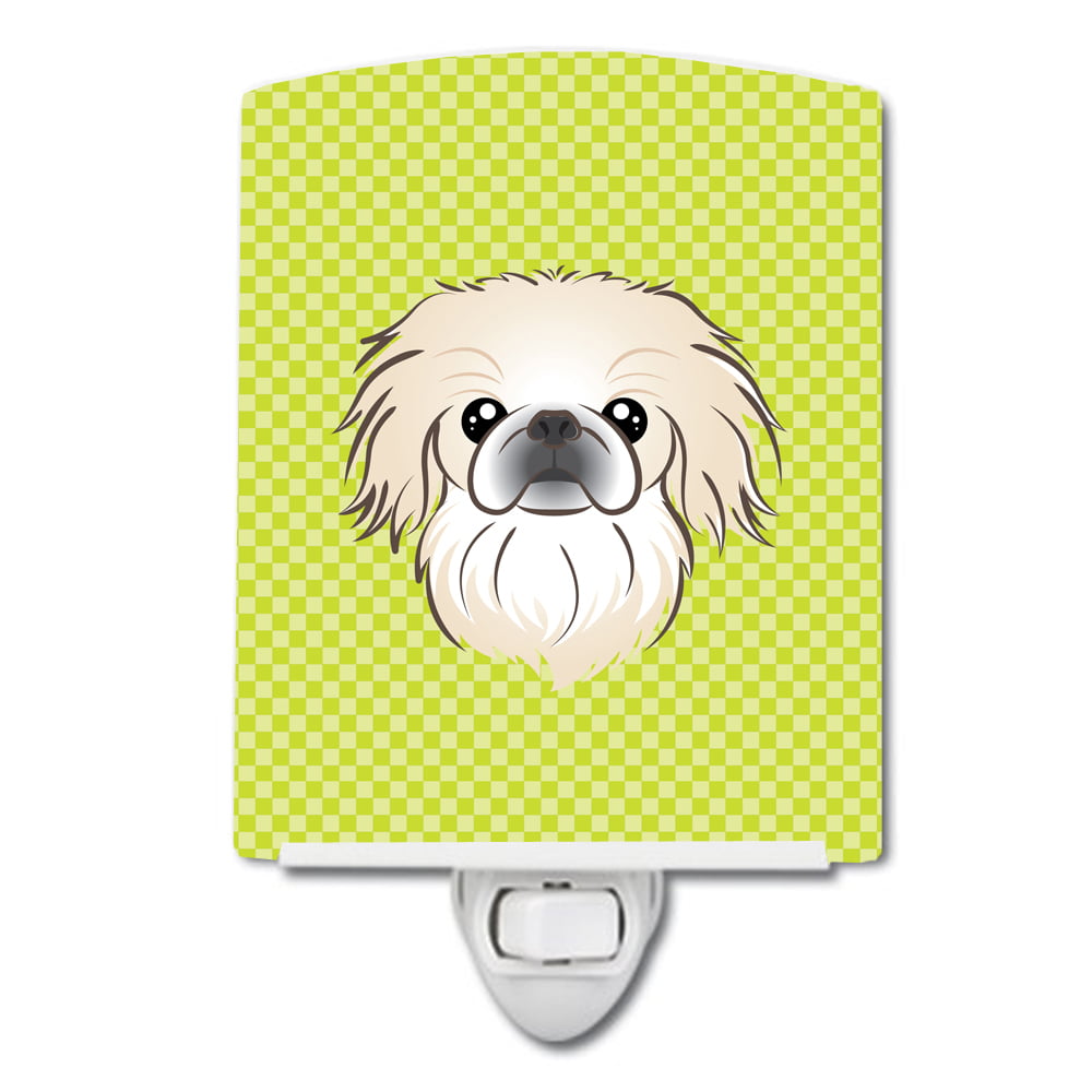 Checkerboard Lime Green Pekingese Ceramic Night Light